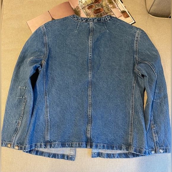 J. Crew Simone Relaxed Denim Jacket Open Front Collarless In Blue Size S - Picture 13 of 16